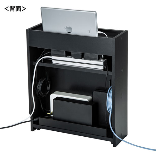 ケーブル＆タップ、ルーター収納ボックス（ブラック）