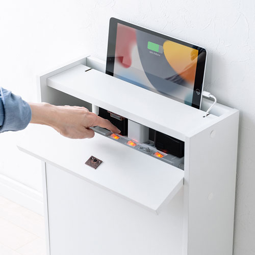 ケーブル＆タップ、ルーター収納ボックス（ホワイト）