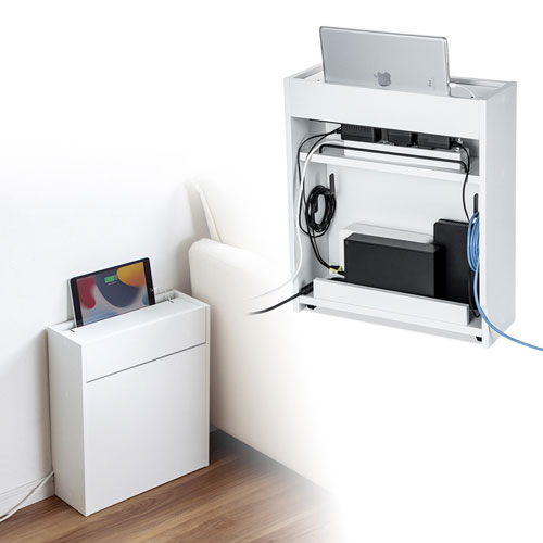 ケーブル＆タップ、ルーター収納ボックス（ホワイト）