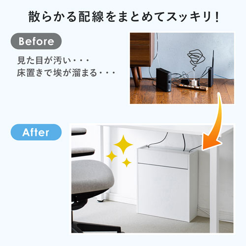 ケーブル＆タップ、ルーター収納ボックス（ホワイト）