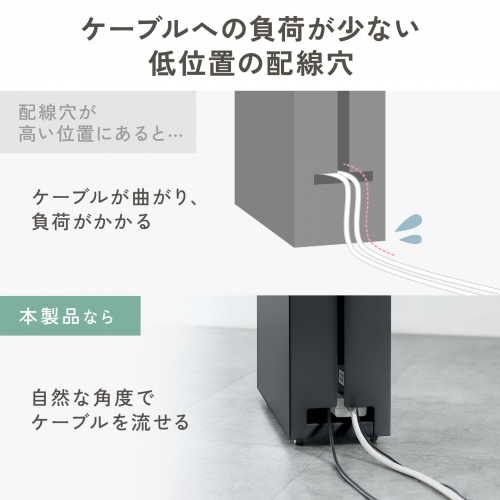 ケーブル収納ボックス（キャスター付き・スチール製・電源タップ収納・高さ調整棚板・デスク下・ブラック）