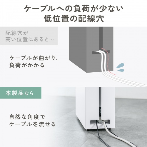 ケーブル収納ボックス（キャスター付き・スチール製・電源タップ収納・高さ調整棚板・デスク下・ホワイト）