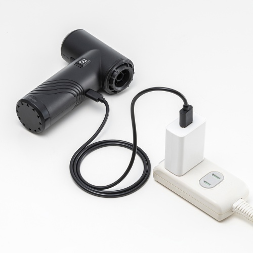 電動エアダスター（コンパクトタイプ・3段階風力・逆さ噴射可能・ガス不使用・連続使用約12分・ノズル3種付き・USB充電） CD-ADE5BK サンワサプライ