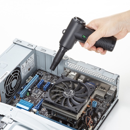 電動エアダスター（コンパクトタイプ・3段階風力・逆さ噴射可能・ガス不使用・連続使用約12分・ノズル3種付き・USB充電） CD-ADE5BK サンワサプライ