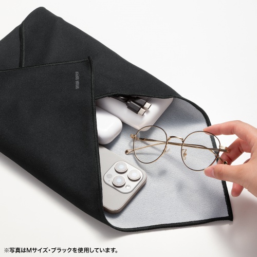 ガジェットクロス（ピタッとくっつく・マイクロファイバー・画面クリーニング・クリーニングクロス・持ち運び・キズ対策・Sサイズ・ブラック）