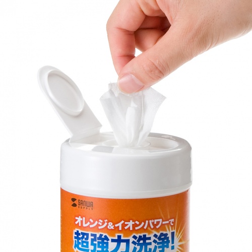 デスクまわり用ウェットティッシュ（60枚入り・除菌・消臭・オレンジエキス・電解アルカリイオン水）