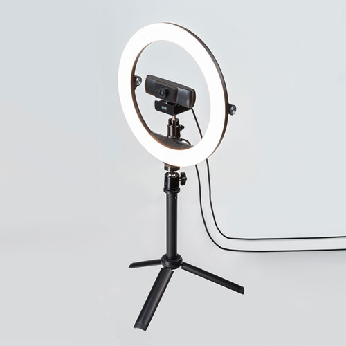 スタンド付きリングライト（WEBカメラ・スマホ取り付け可能・明るさ無段階調節・テレワーク・動画配信・折りたたみ・持ちはこび）