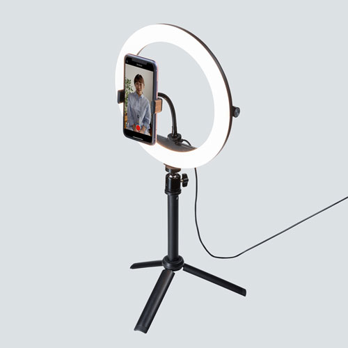 スタンド付きリングライト（WEBカメラ・スマホ取り付け可能・明るさ無段階調節・テレワーク・動画配信・折りたたみ・持ちはこび）