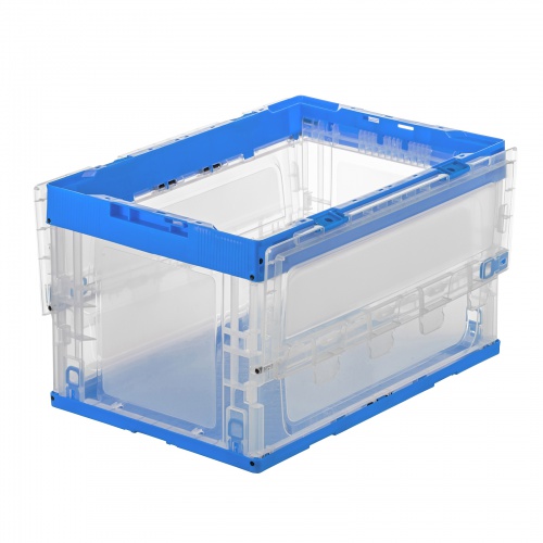折りたたみコンテナ（50L・透明・ふた付き・総耐荷重45kg・スタッキング・シボ加工・ロック機能・大容量・収納ケース・ボックス・クリア）