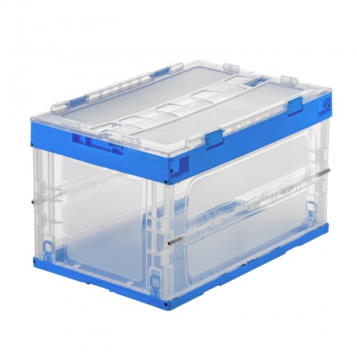 折りたたみコンテナ（50L・透明・ふた付き・総耐荷重45kg・スタッキング・シボ加工・ロック機能・大容量・収納ケース・ボックス・クリア）
