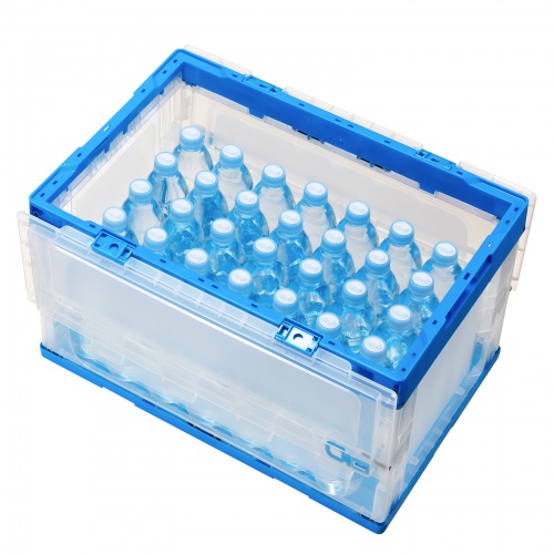 折りたたみコンテナ（50L・透明・ふた付き・総耐荷重45kg・スタッキング・シボ加工・ロック機能・大容量・収納ケース・ボックス・クリア）