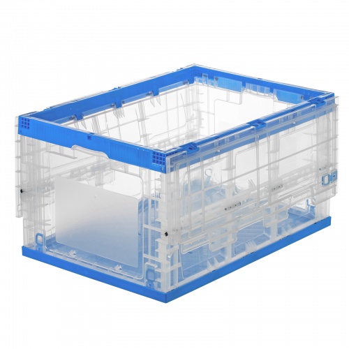 折りたたみコンテナ（75L・透明・ふた付き・総耐荷重45kg・スタッキング・シボ加工・ロック機能・大容量・収納ケース・ボックス・クリア）