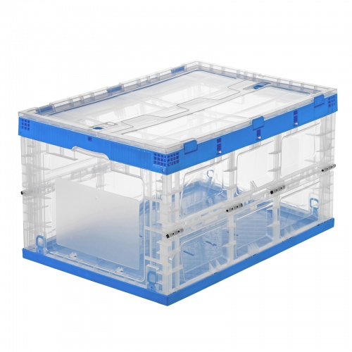 折りたたみコンテナ（75L・透明・ふた付き・総耐荷重45kg・スタッキング・シボ加工・ロック機能・大容量・収納ケース・ボックス・クリア）