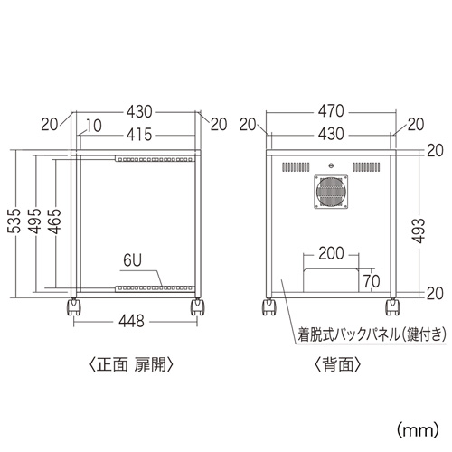 機器収納ボックス（19インチマウント・6U・データセンター・コンパクト・HUB・ルーター・CPU・鍵・扉・セキュリティ・キャスター・アジャスター・棚）CP-027K サンワサプライ