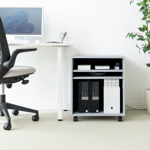 機器収納ボックス（木製・ケーブル口・キャスター付き・ライトグレー） CP-051GY サンワサプライ