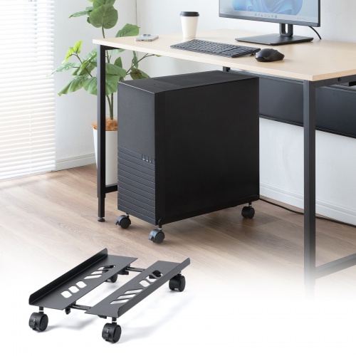 CPUスタンド（ゲーミング用・デスクトップ用・キャスター付き・耐荷重50kg・スチール製・ほこり対策・無段階調節）