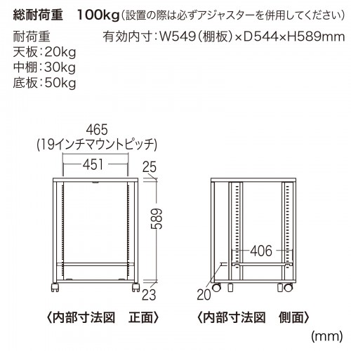 機器収納ボックス（19インチ・13U・データセンター・HUB・ルーター・NAS・扉・キャスター・アジャスター・棚）CP-102 サンワサプライ