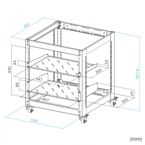 19インチ マウントラック（10U・ネットワークラック・オープンラック・キャビネット・EIA規格・キャスター付）