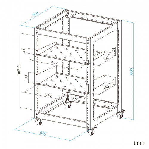 19インチ マウントラック（15U・ネットワークラック・オープンラック・キャビネット・EIA規格・キャスター付）
