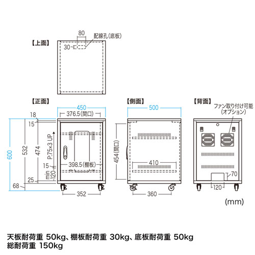 機器収納ボックス(木目天板・データセンター・扉付き・鍵付き・ケーブル口つき) CP-SBOX4560 サンワサプライ