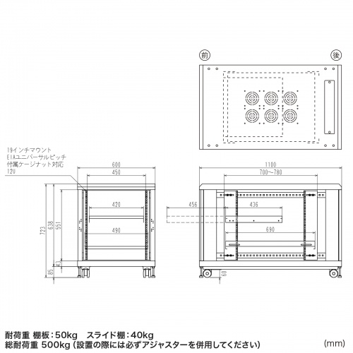 サーバーラック｜19インチマウント・12U・小型・メッシュ扉・キャスター付