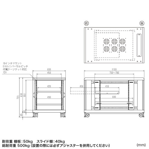 サーバーラック｜19インチマウント・12U・小型・メッシュ扉・キャスター付