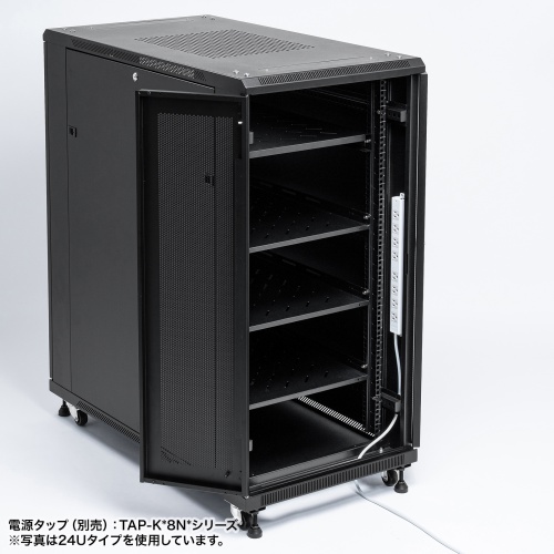 サーバーラック（19インチ・中型・18U・奥行110cm・メッシュパネル・観音扉・棚板×3枚・スライド棚×1枚付き・サンワサプライ製）