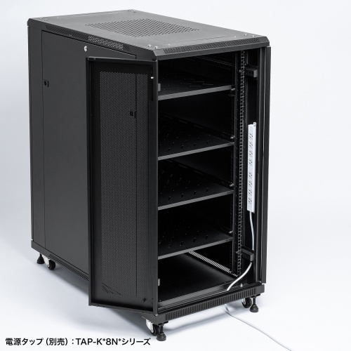 サーバーラック（19インチ・中型・24U・奥行110cm・メッシュパネル・観音扉・棚板×3枚・スライド棚×1枚付き・サンワサプライ製）