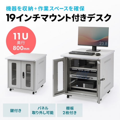 サーバーラック（19インチマウント付きデスク・2ポスト・奥行き80cm・高さ70cm）