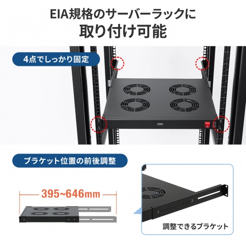 ラックマウント冷却ファンユニット（ファン4台・19インチサーバーラック用）