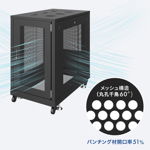 サーバーラック（19インチ・eia・メッシュ・放熱・キャスター・アジャスター・鍵・セキュリティ・18U・黒）サンワサプライ CP-SVN1810MBKN