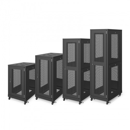 サーバーラック（19インチ・eia・メッシュ・放熱・キャスター・アジャスター・鍵・セキュリティ・18U・黒）CP-SVN1890MBKN