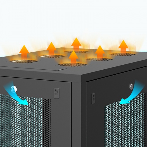 サーバーラック（19インチ・eia・メッシュ・放熱・キャスター・アジャスター・鍵・セキュリティ・18U・黒）CP-SVN1890MBKN