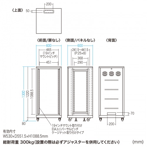 サーバーラック（19インチ・中型・24U・奥行60cm・パネル仕様） CP-SVNA2460BK サンワサプライ