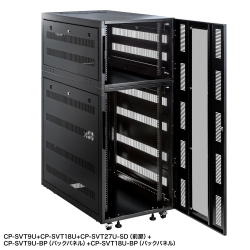 サーバーラック（19インチマウント・18U・D1100mm・キャスター・鍵・ケーブル口付き・連結可能）CP-SVT18U