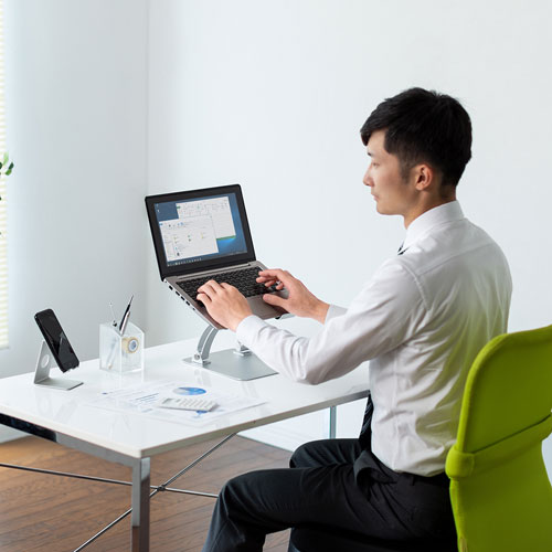 ノートパソコンスタンド(アルミ・折りたたみ・コンパクト・高さ/角度調整可・持ち運び可能) CR-38 サンワサプライ