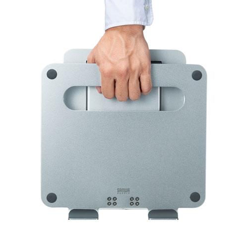 ノートパソコンスタンド(アルミ・折りたたみ・コンパクト・高さ/角度調整可・スタンディング対応・持ち運び可能)