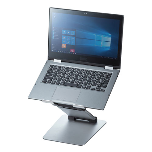 ノートパソコンスタンド(アルミ・折りたたみ・コンパクト・高さ/角度調整可・スタンディング対応・持ち運び可能)