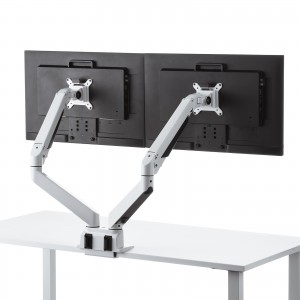 モニターアーム（2画面・デュアル・クランプ式・グロメット式・ガス式・上下・左右・回転・前後・ホワイト）CR-LA1302WN2 サンワサプライ