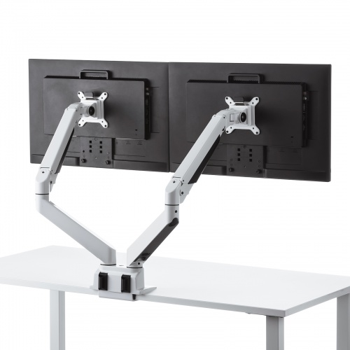 モニターアーム（2画面・デュアル・クランプ式・グロメット式・ガス式・上下・左右・回転・前後・ホワイト）CR-LA1302WN2 サンワサプライ