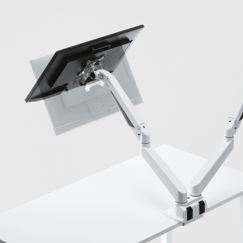 モニターアーム（2画面・デュアル・クランプ式・グロメット式・ガス式・上下・左右・回転・前後・ホワイト）CR-LA1302WN2 サンワサプライ