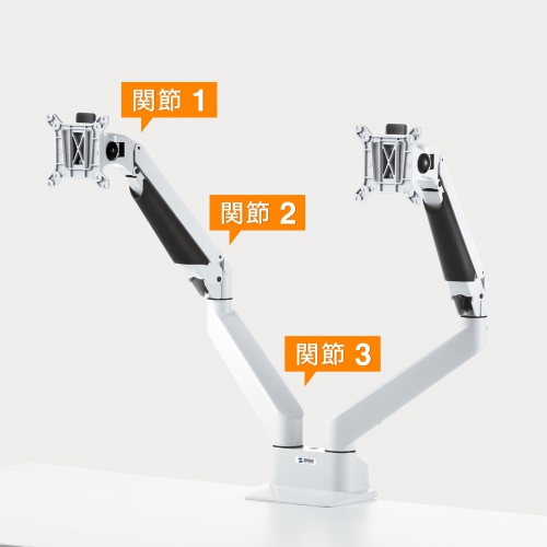 モニターアーム（2画面・デュアル・クランプ式・グロメット式・ガス式・上下・左右・回転・前後・ホワイト）CR-LA1302WN2 サンワサプライ