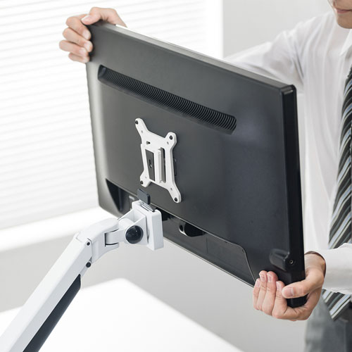 モニターアーム（1画面・クランプ・高耐荷重・上下・左右・回転・前後・高さ調節・VESA・ホワイト）CR-LA1304W サンワサプライ