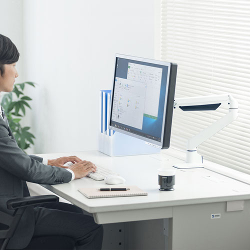 モニターアーム（1画面・高耐荷重・上下・左右・回転・前後・ホワイト