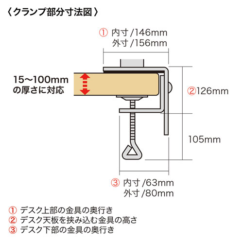 モニターアーム（1画面・クランプ・高耐荷重・ポール・チルト・左右・回転・前後・高さ調節・VESA・高さ45cm）CR-LA1701BK サンワサプライ