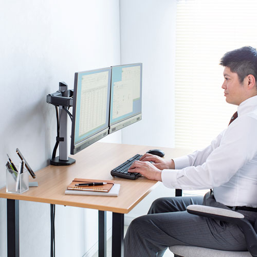 モニターアーム（2画面・デュアル・水平・多関節・液晶・クランプ式・グロメット式） CR-LA2002 サンワサプライ