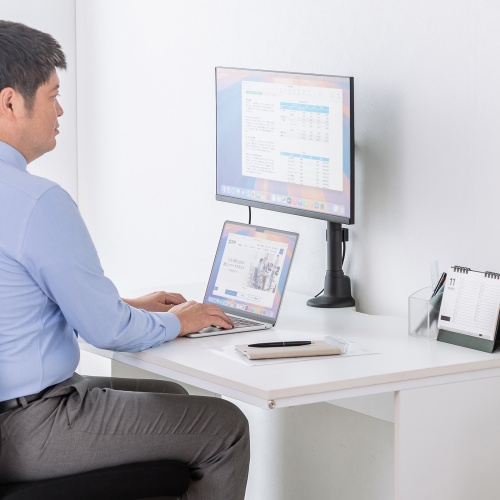 モニターアーム（ディスプレイアーム・薄型クランプ・耐荷重9kg・ショートアーム・32インチまで対応・ブラック）