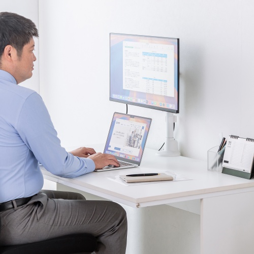 モニターアーム（ディスプレイアーム・薄型クランプ・耐荷重9kg・ショートアーム・32インチまで対応・ホワイト）