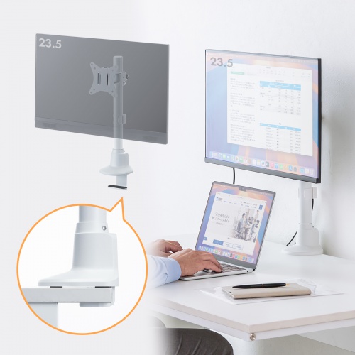 モニターアーム（ディスプレイアーム・薄型クランプ・耐荷重9kg・ショートアーム・32インチまで対応・ホワイト）