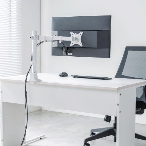 モニターアーム（ディスプレイアーム・薄型クランプ・耐荷重9kg・3関節アーム・32インチまで対応・ホワイト）